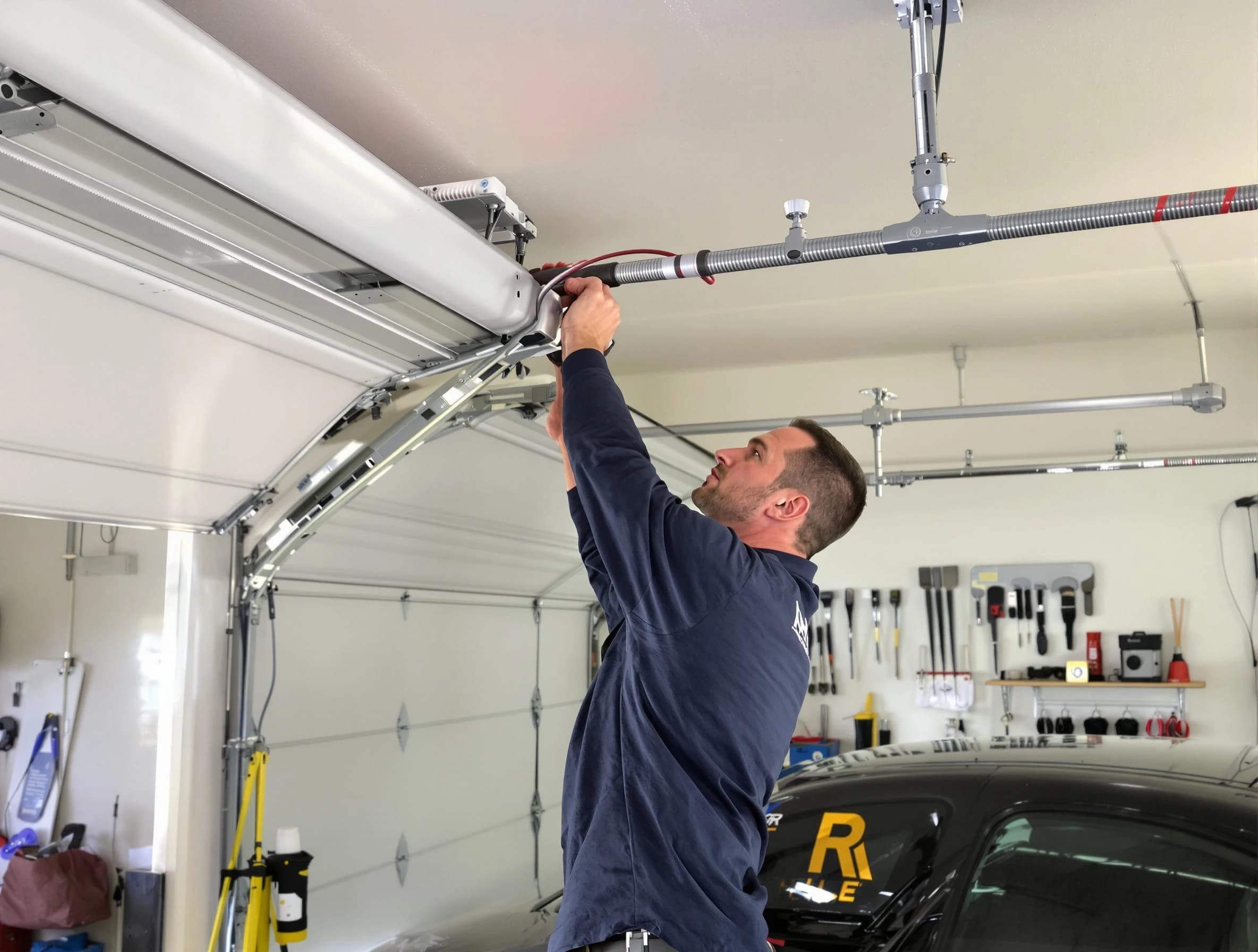Spotsylvania Courthouse Garage Door Repair technician performing garage door cable repair in Spotsylvania Courthouse