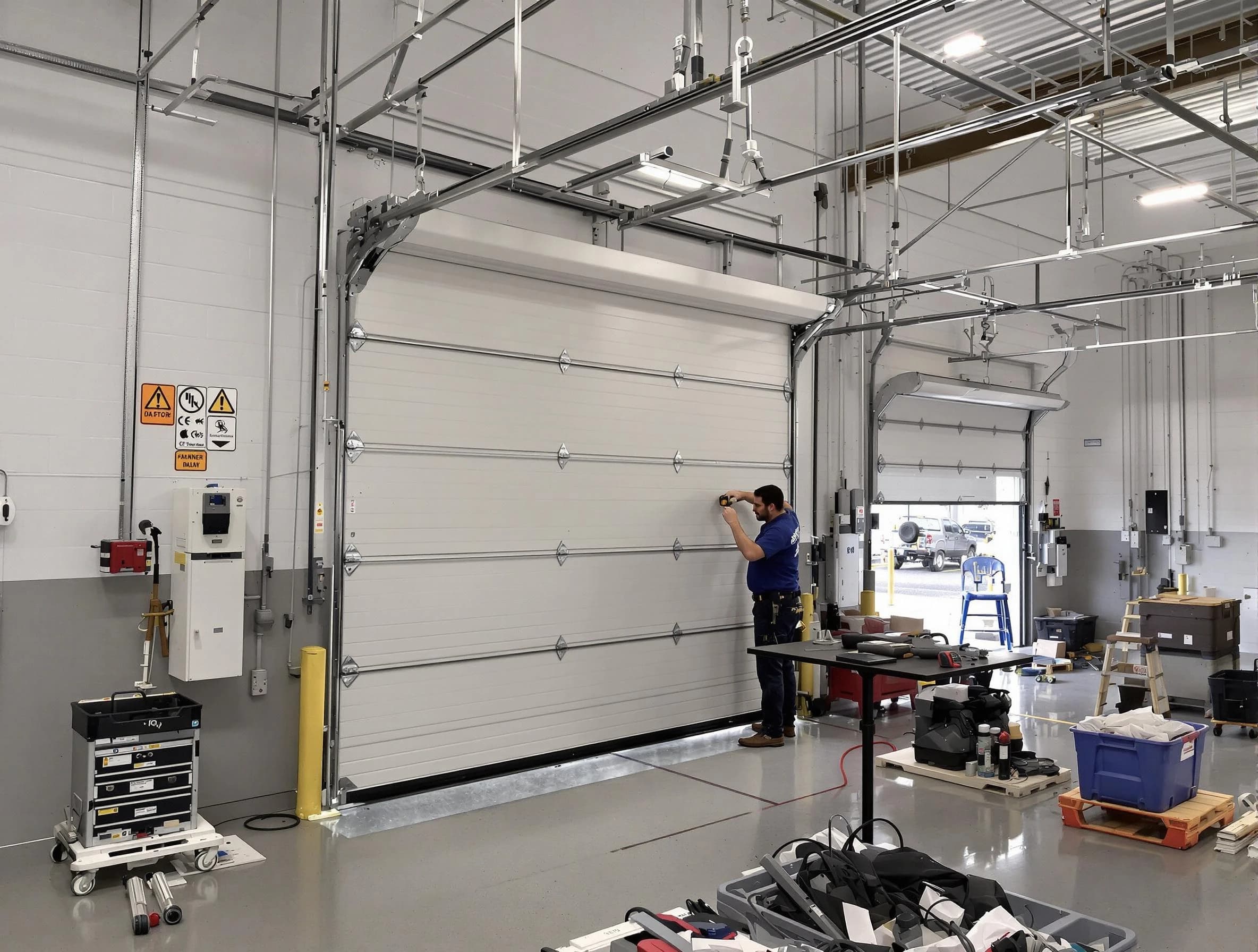 Commercial garage door repair being performed by Spotsylvania Courthouse Garage Door Repair expert in Spotsylvania Courthouse