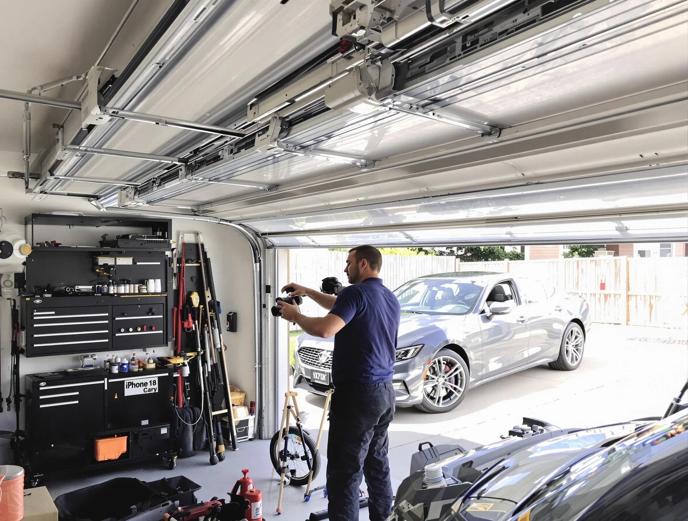 Spotsylvania Courthouse Garage Door Repair technician fixing noisy garage door in Spotsylvania Courthouse