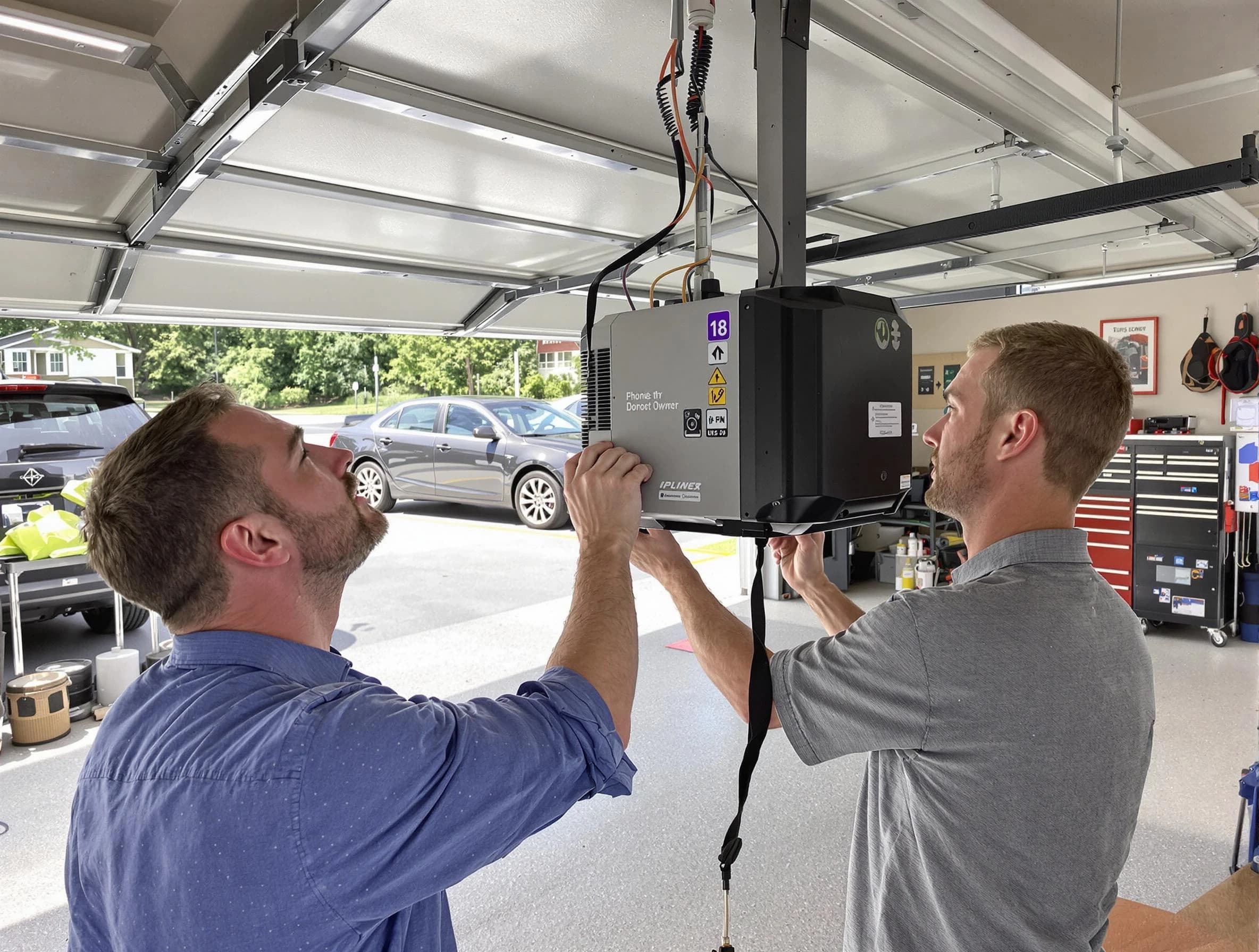 Spotsylvania Courthouse Garage Door Repair technician installing garage door opener in Spotsylvania Courthouse