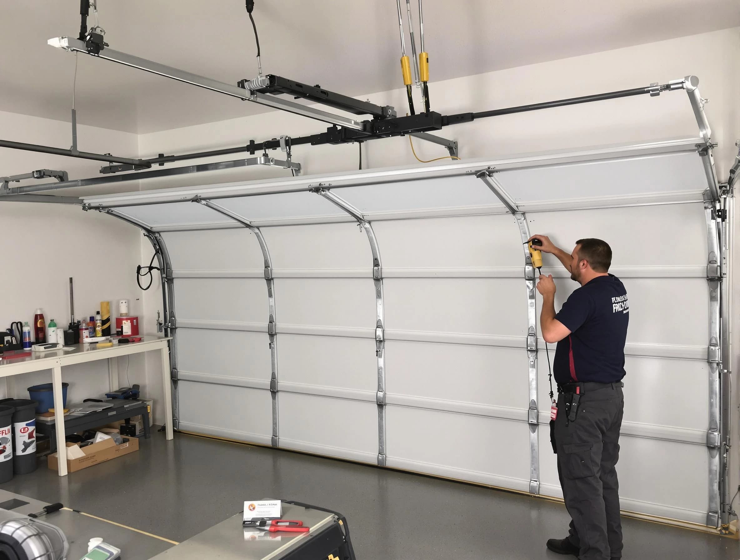 Spotsylvania Courthouse Garage Door Repair certified technician performing overhead door system repair in Spotsylvania Courthouse