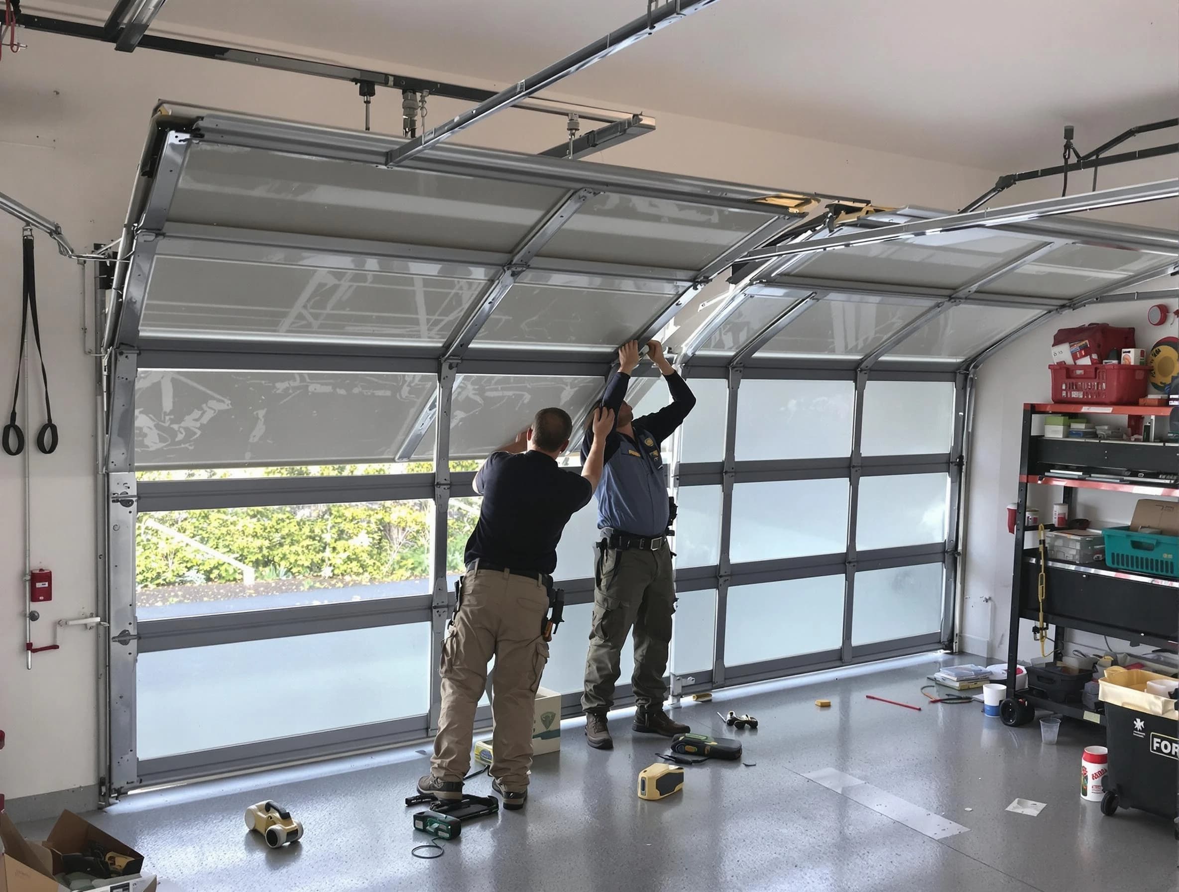 Spotsylvania Courthouse Garage Door Repair expert performing precise panel replacement on Spotsylvania Courthouse garage door