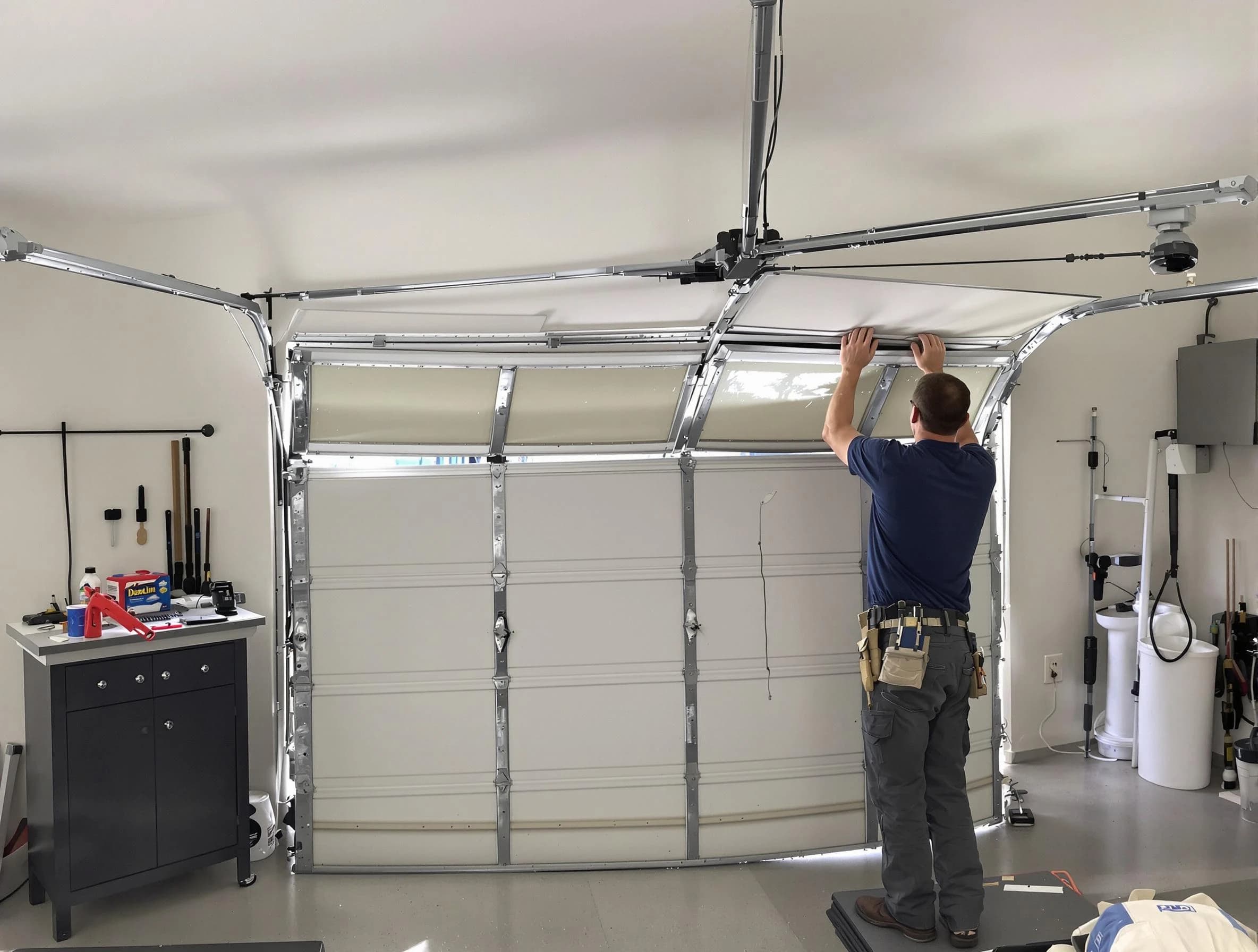 Spotsylvania Courthouse Garage Door Repair specialist performing precise section replacement on Spotsylvania Courthouse garage door