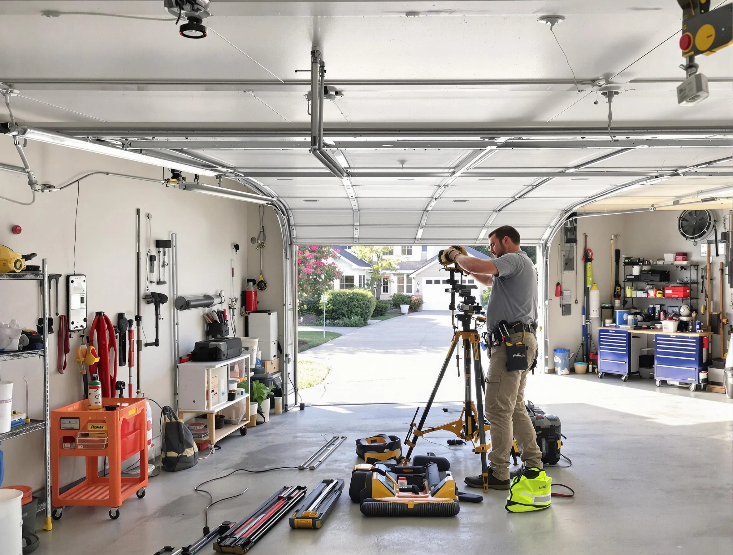 Spotsylvania Courthouse Garage Door Repair specialist performing laser-guided track alignment in Spotsylvania Courthouse