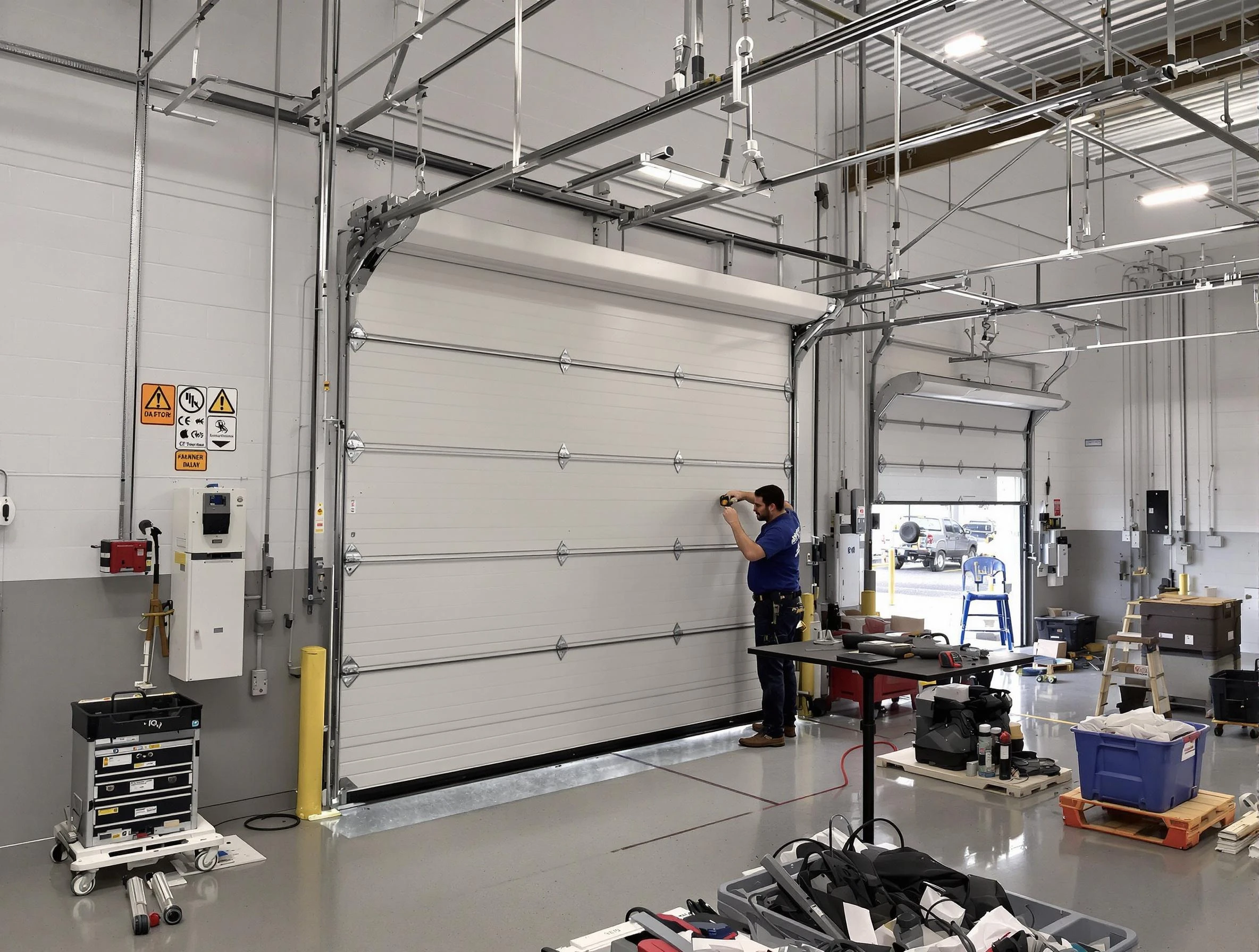 Commercial garage door repair being performed by Spotsylvania Courthouse Garage Door Repair expert in Spotsylvania Courthouse