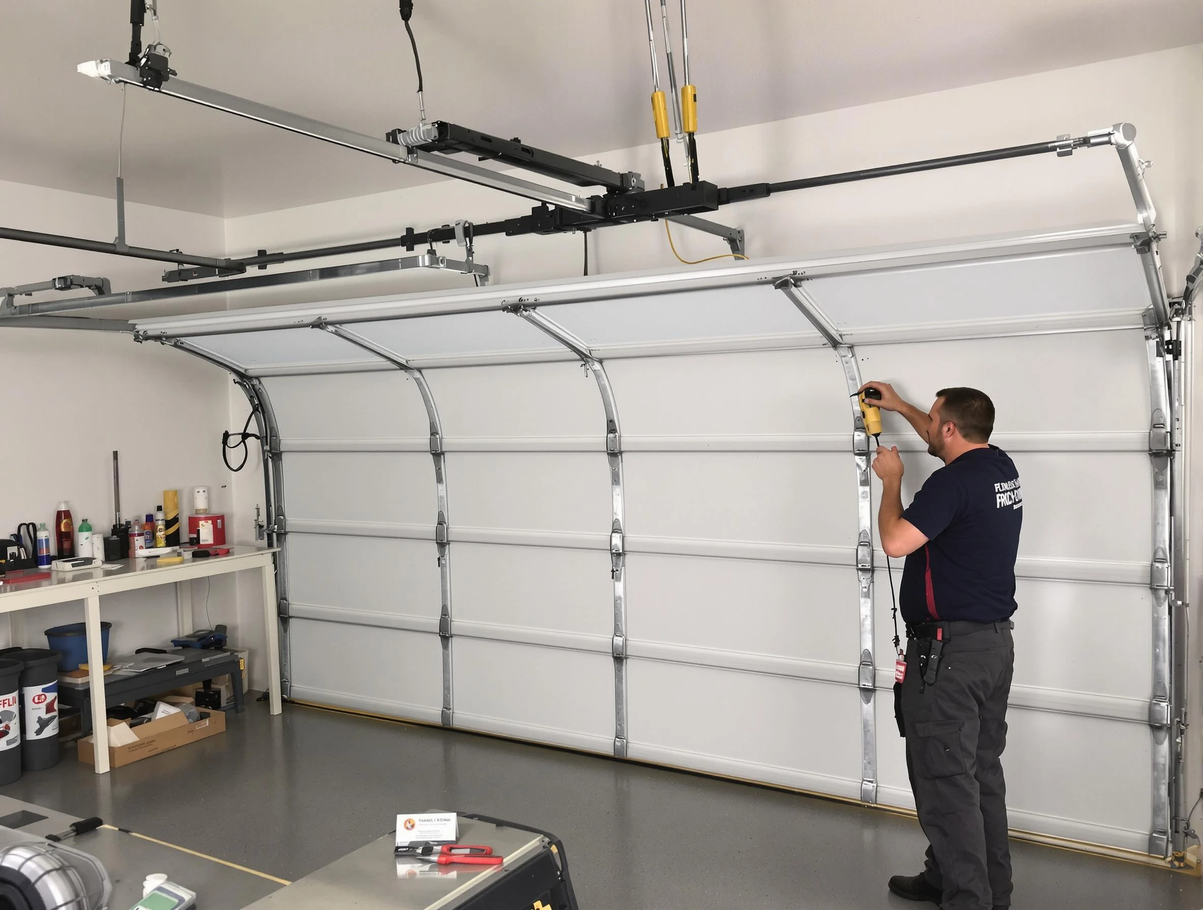 Spotsylvania Courthouse Garage Door Repair certified technician performing overhead door system repair in Spotsylvania Courthouse