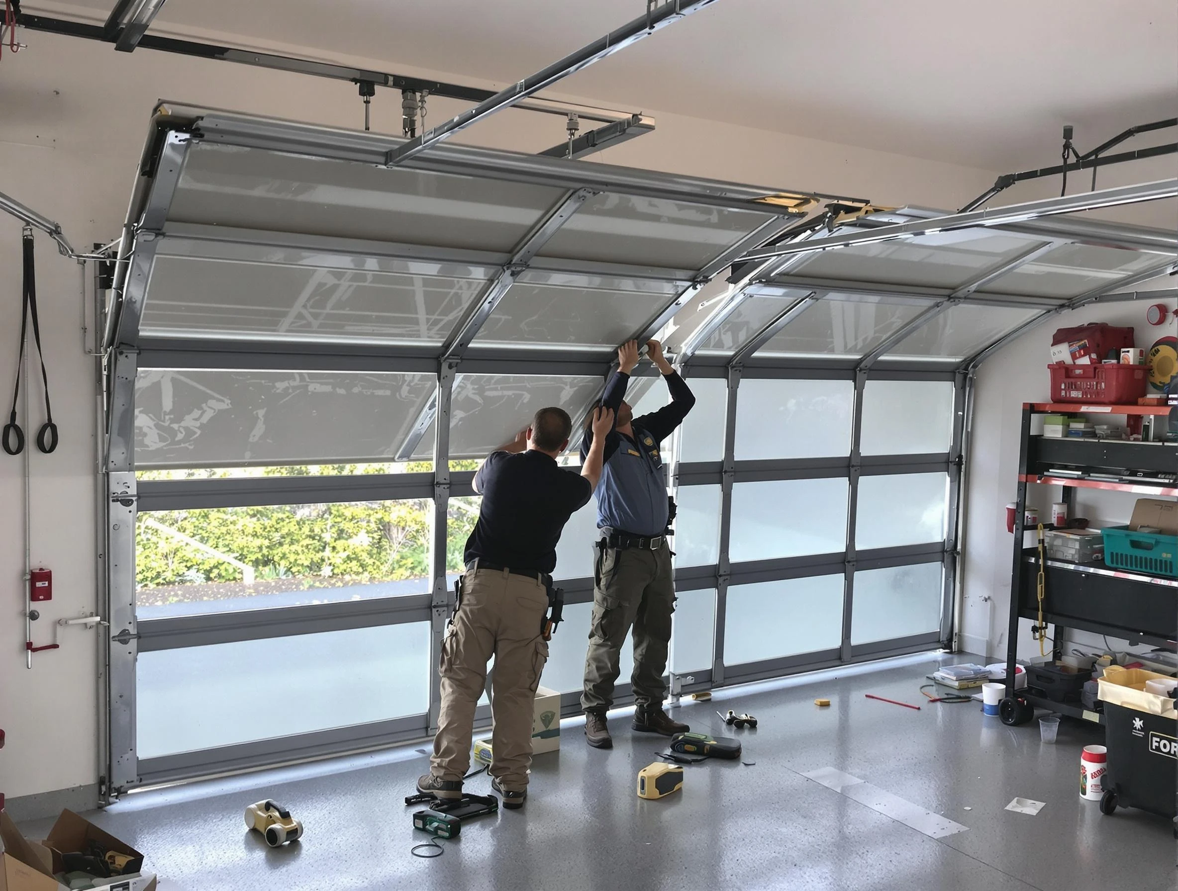 Spotsylvania Courthouse Garage Door Repair expert performing precise panel replacement on Spotsylvania Courthouse garage door