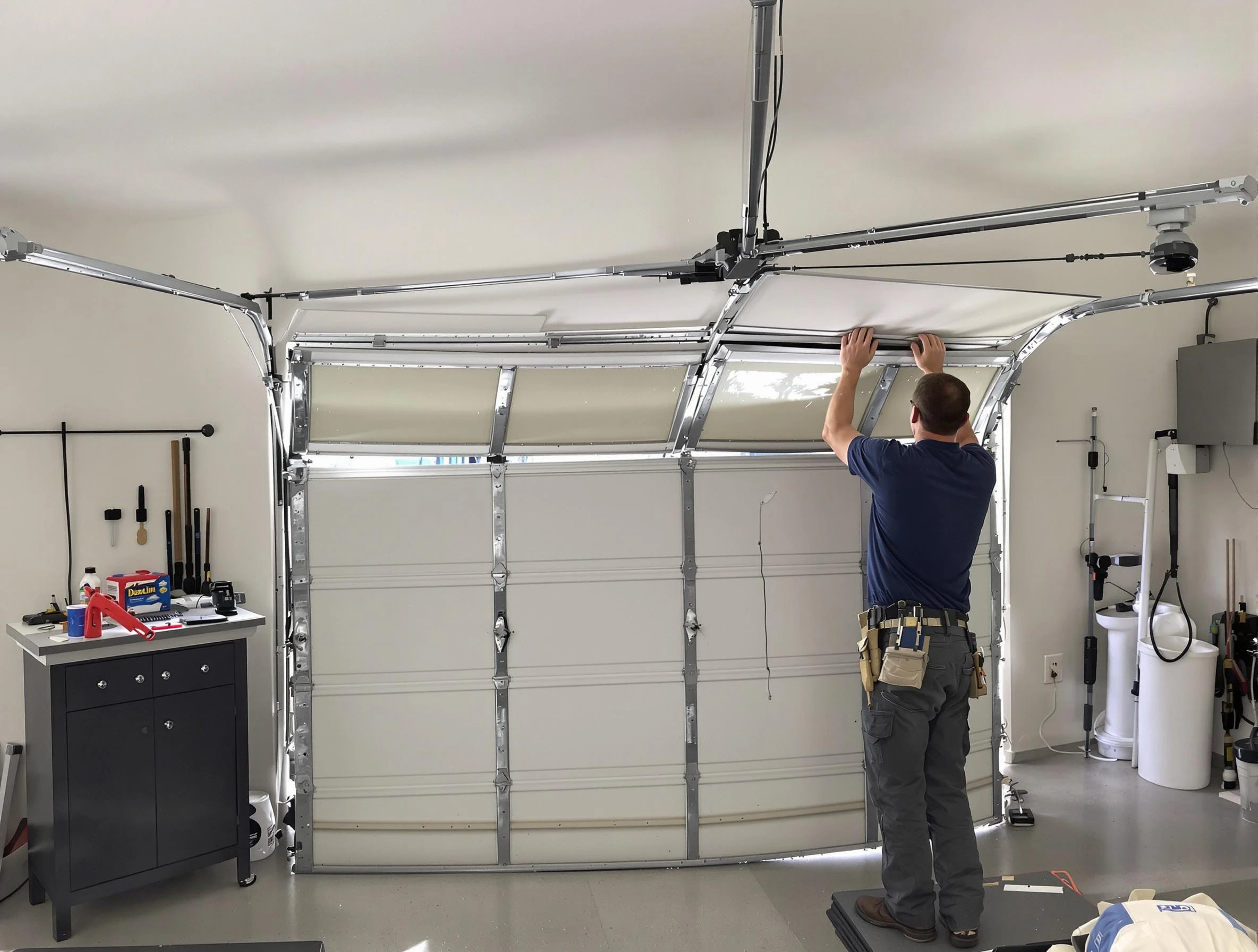 Spotsylvania Courthouse Garage Door Repair specialist performing precise section replacement on Spotsylvania Courthouse garage door